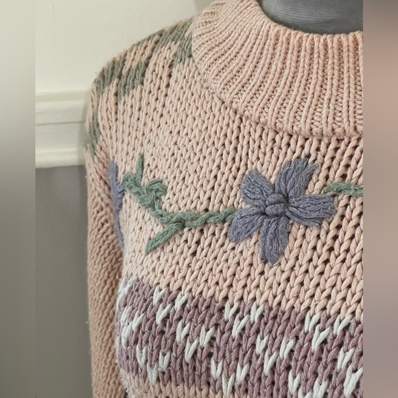 Vintage 80’s Spice Of Life Pink Floral Chunky Knit Sweater - Picture 10 of 11